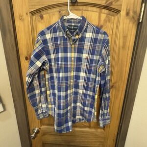 Ralph Lauren Men's Classic Fit Button Down‎ Shirt S Blue Yellow Plaid Pony Logo